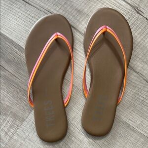 TKEES Women's Brown and Pink Flip Flops